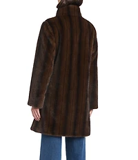 Vince Camuto Striped Vertical Mink Fur Stand Convertible Collar Long Sleeve Coat