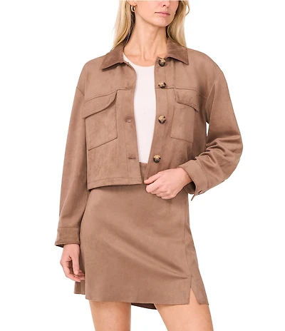 Vince Camuto Suede Point Collar Long Sleeve Cropped Utility Jacket