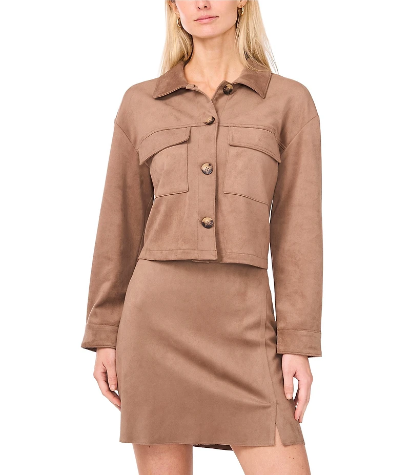 Vince Camuto Suede Point Collar Long Sleeve Cropped Utility Jacket