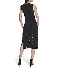 Vince Camuto Sweater Knit Round Neck Sleeveless Embellished Dress