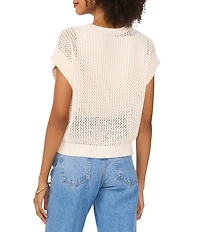 Vince Camuto Sweater Pointelle Crew Neck Short Sleeve Vest