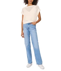 Vince Camuto Sweater Pointelle Crew Neck Short Sleeve Vest