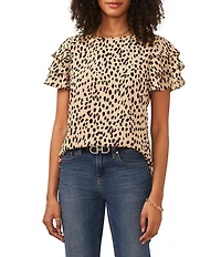 Vince Camuto Tiered Ruffle Short Sleeve Leopard Print Blouse