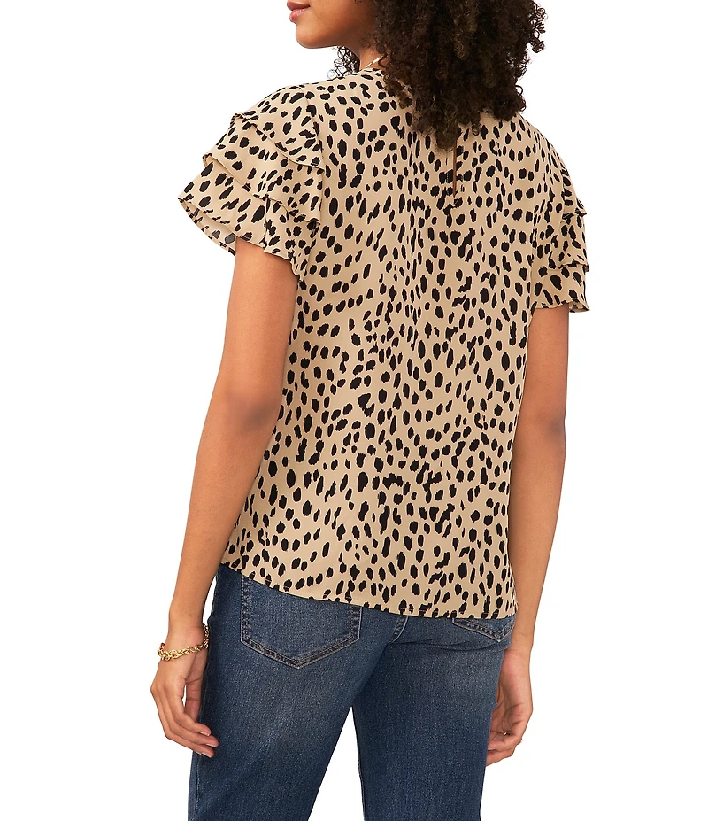 Vince Camuto Tiered Ruffle Short Sleeve Leopard Print Blouse