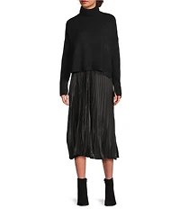 Vince Camuto Turtleneck Long Sleeve Twofer Slip Midi Dress