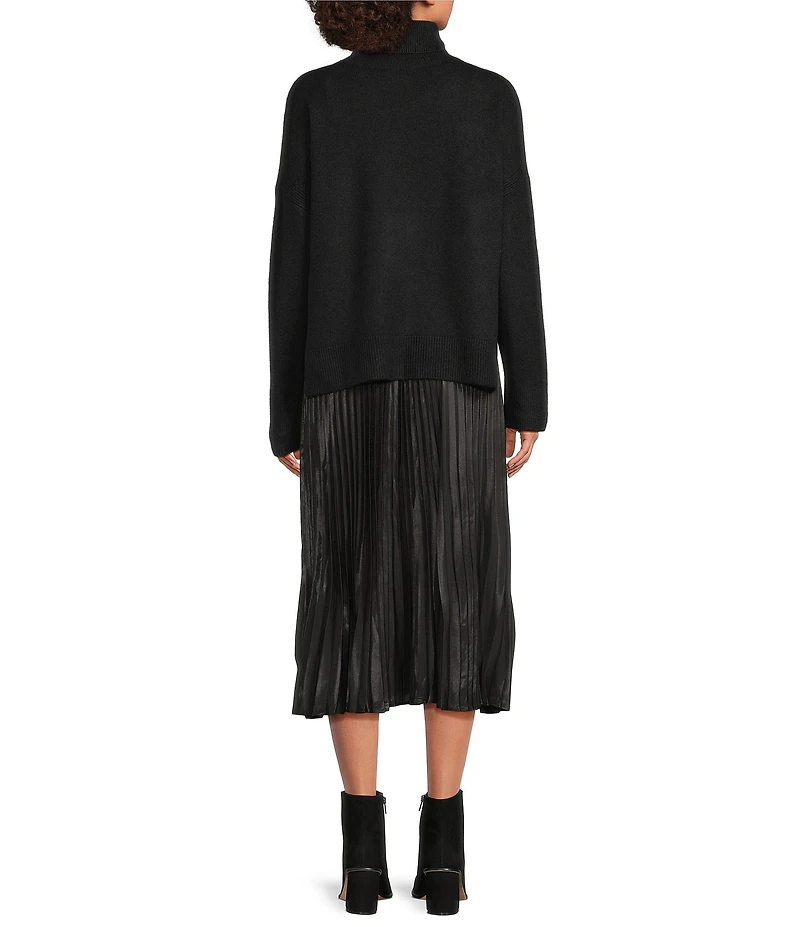 Vince Camuto Turtleneck Long Sleeve Twofer Slip Midi Dress