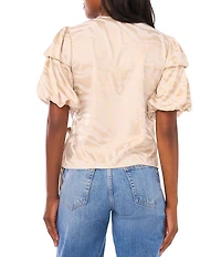 Vince Camuto V-Neck Short Bubble Sleeve Wrap Blouse