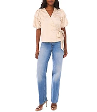 Vince Camuto V-Neck Short Bubble Sleeve Wrap Blouse