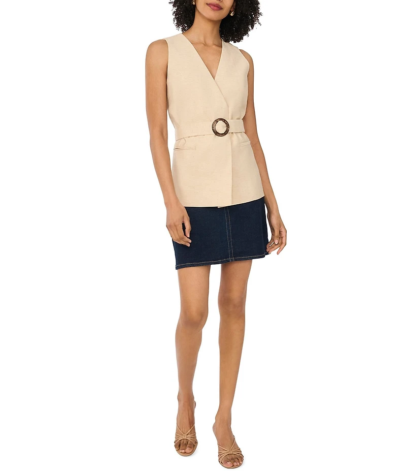 Vince Camuto V-Neck Sleeveless Belted Wrap Vest