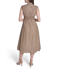 Vince Camuto V-Neck Sleeveless Striped Zip Front Midi A-Line Midi Dress