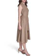 Vince Camuto V-Neck Sleeveless Striped Zip Front Midi A-Line Midi Dress