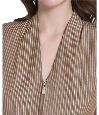Vince Camuto V-Neck Sleeveless Striped Zip Front Midi A-Line Midi Dress