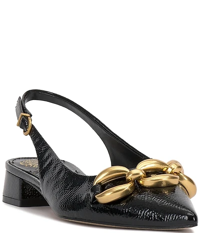 Vince Camuto Valiey Crinkle Patent Chain Link Hardware Slingback Pumps