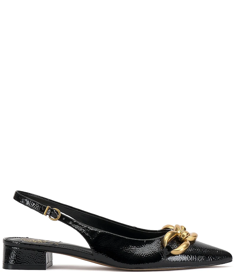 Vince Camuto Valiey Crinkle Patent Chain Link Hardware Slingback Pumps