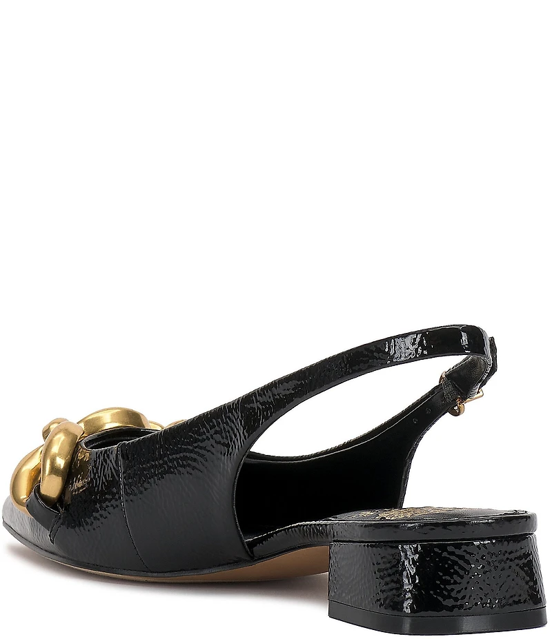 Vince Camuto Valiey Crinkle Patent Chain Link Hardware Slingback Pumps