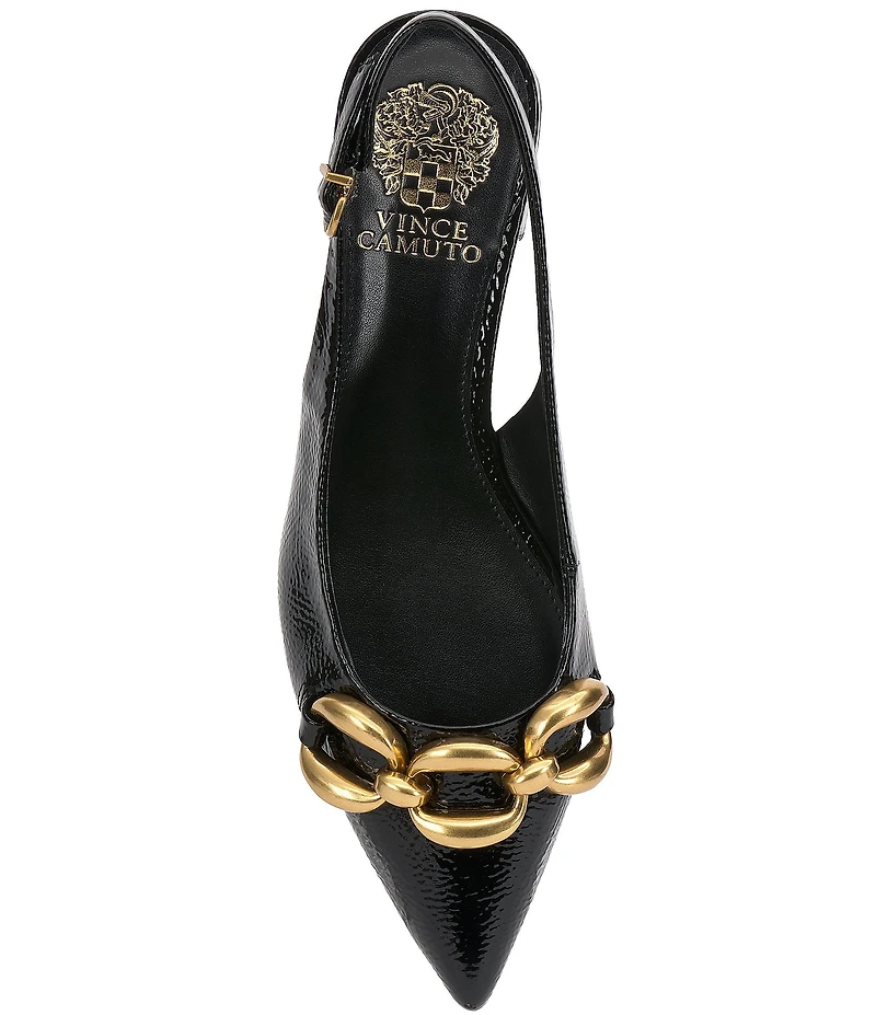 Vince Camuto Valiey Crinkle Patent Chain Link Hardware Slingback Pumps