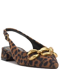 Vince Camuto Valiey Leopard Print Suede Chain Link Hardware Slingback Pumps