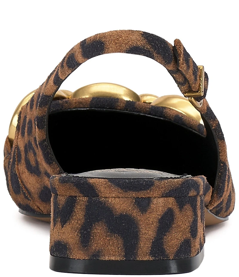 Vince Camuto Valiey Leopard Print Suede Chain Link Hardware Slingback Pumps