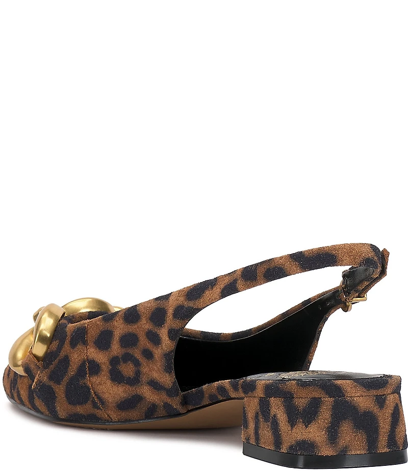 Vince Camuto Valiey Leopard Print Suede Chain Link Hardware Slingback Pumps