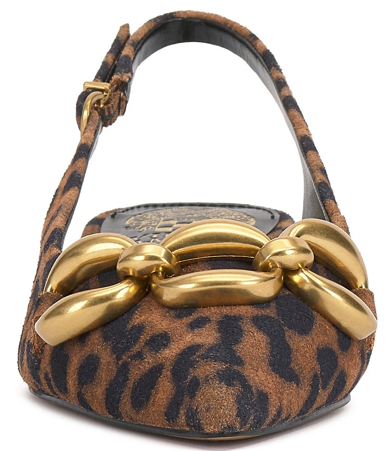 Vince Camuto Valiey Leopard Print Suede Chain Link Hardware Slingback Pumps