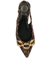 Vince Camuto Valiey Leopard Print Suede Chain Link Hardware Slingback Pumps