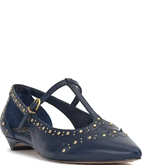 Vince Camuto Valkie Studded Leather T-Strap Pointed Toe Flats
