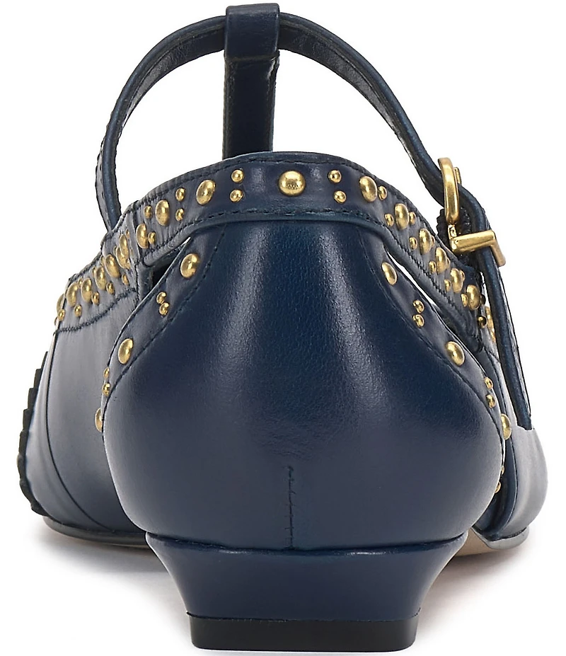 Vince Camuto Valkie Studded Leather T-Strap Pointed Toe Flats