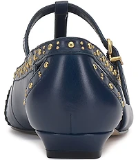 Vince Camuto Valkie Studded Leather T-Strap Pointed Toe Flats