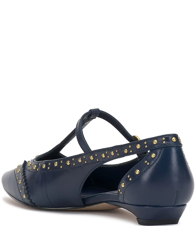 Vince Camuto Valkie Studded Leather T-Strap Pointed Toe Flats