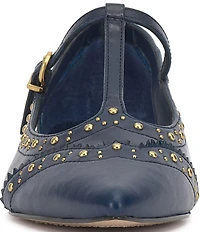 Vince Camuto Valkie Studded Leather T-Strap Pointed Toe Flats