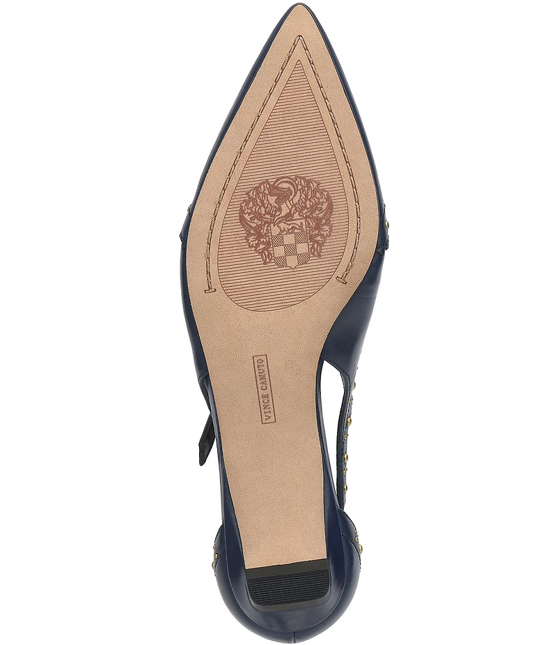 Vince Camuto Valkie Studded Leather T-Strap Pointed Toe Flats