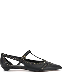 Vince Camuto Valkie Studded Leather T-Strap Pointed Toe Flats