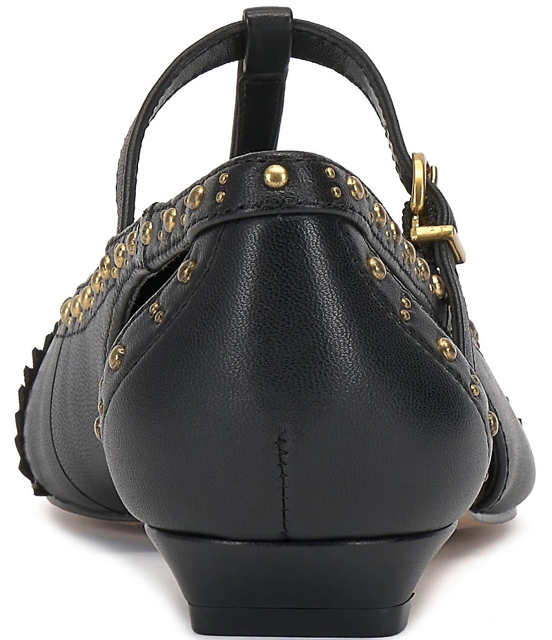 Vince Camuto Valkie Studded Leather T-Strap Pointed Toe Flats