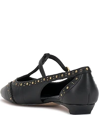 Vince Camuto Valkie Studded Leather T-Strap Pointed Toe Flats