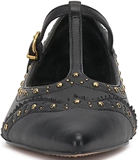 Vince Camuto Valkie Studded Leather T-Strap Pointed Toe Flats