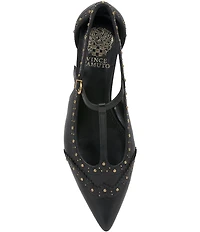 Vince Camuto Valkie Studded Leather T-Strap Pointed Toe Flats