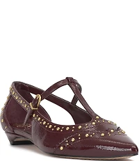 Vince Camuto Valkie Studded Patent T-Strap Pointed Toe Flats