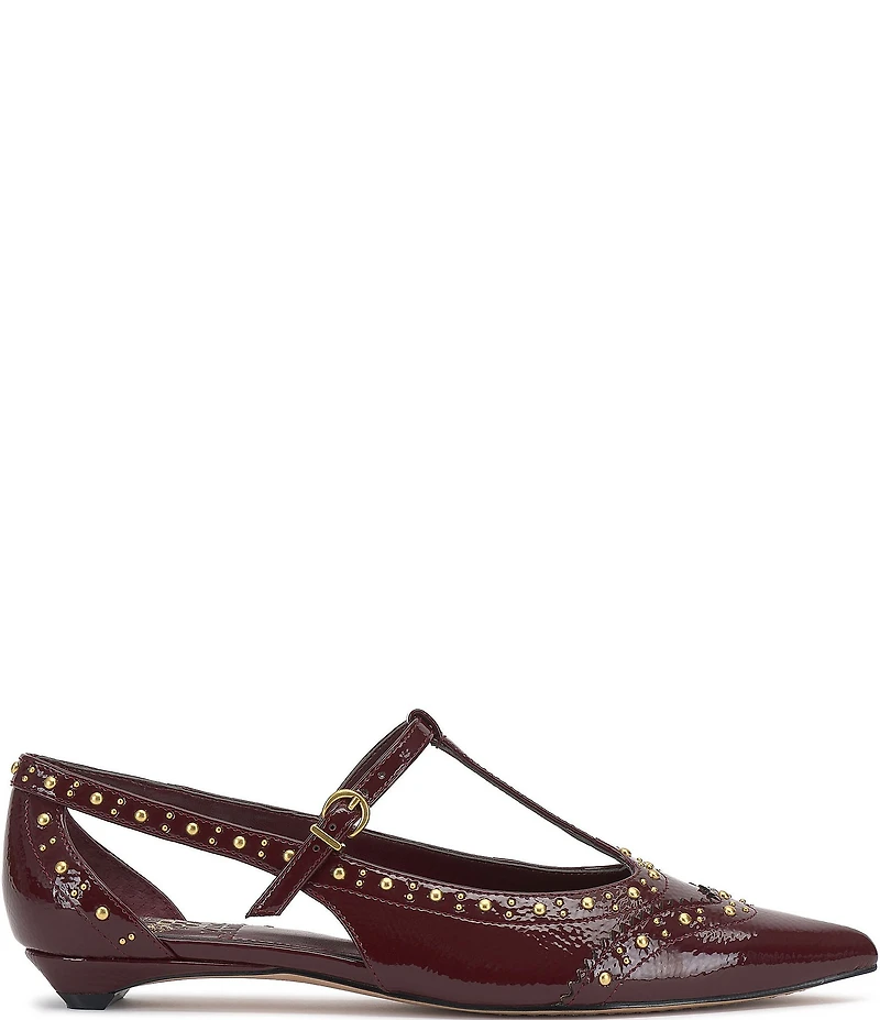Vince Camuto Valkie Studded Patent T-Strap Pointed Toe Flats