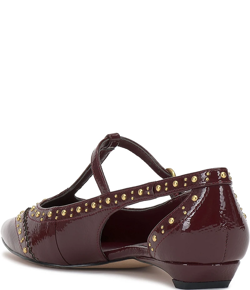 Vince Camuto Valkie Studded Patent T-Strap Pointed Toe Flats