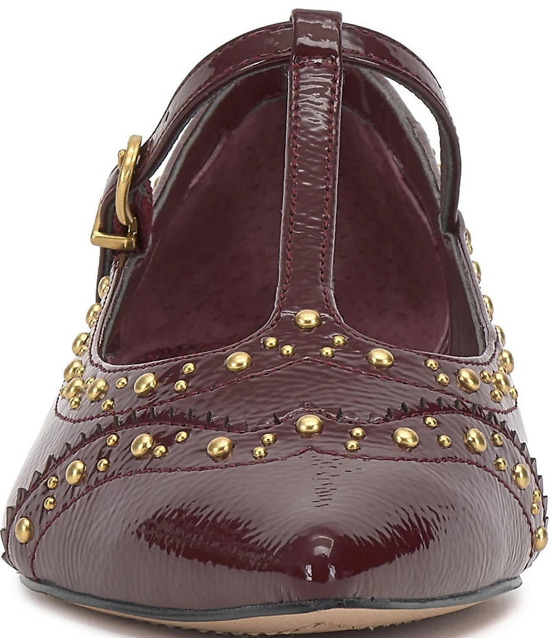 Vince Camuto Valkie Studded Patent T-Strap Pointed Toe Flats