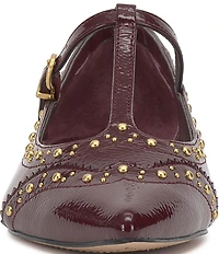 Vince Camuto Valkie Studded Patent T-Strap Pointed Toe Flats