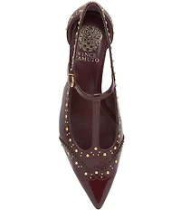 Vince Camuto Valkie Studded Patent T-Strap Pointed Toe Flats