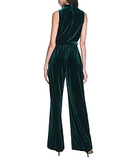 Vince Camuto Velvet Drape Neck Sleeveless Belted Jumpsuit
