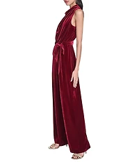 Vince Camuto Velvet Drape Neck Sleeveless Belted Jumpsuit