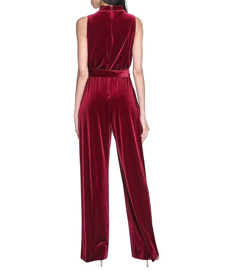 Vince Camuto Velvet Drape Neck Sleeveless Belted Jumpsuit