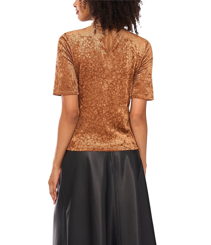 Vince Camuto Velvet Mesh Mock Neck 3/4 Sleeve Top