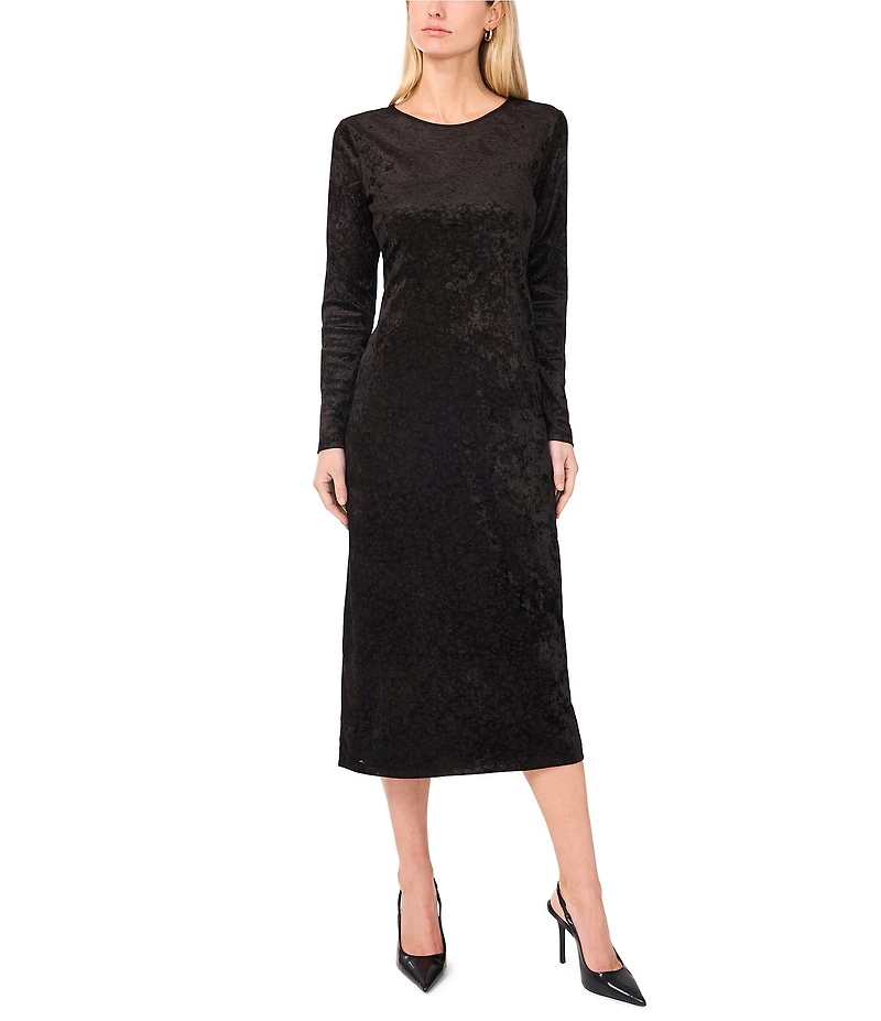 Vince Camuto Velvet Mesh Round Neck Long Sleeve Dress