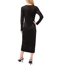 Vince Camuto Velvet Mesh Round Neck Long Sleeve Dress