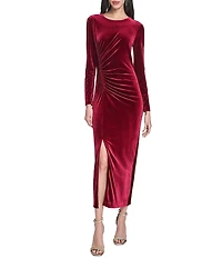 Vince Camuto Velvet Round Neck Long Sleeve Midi Sheath Dress