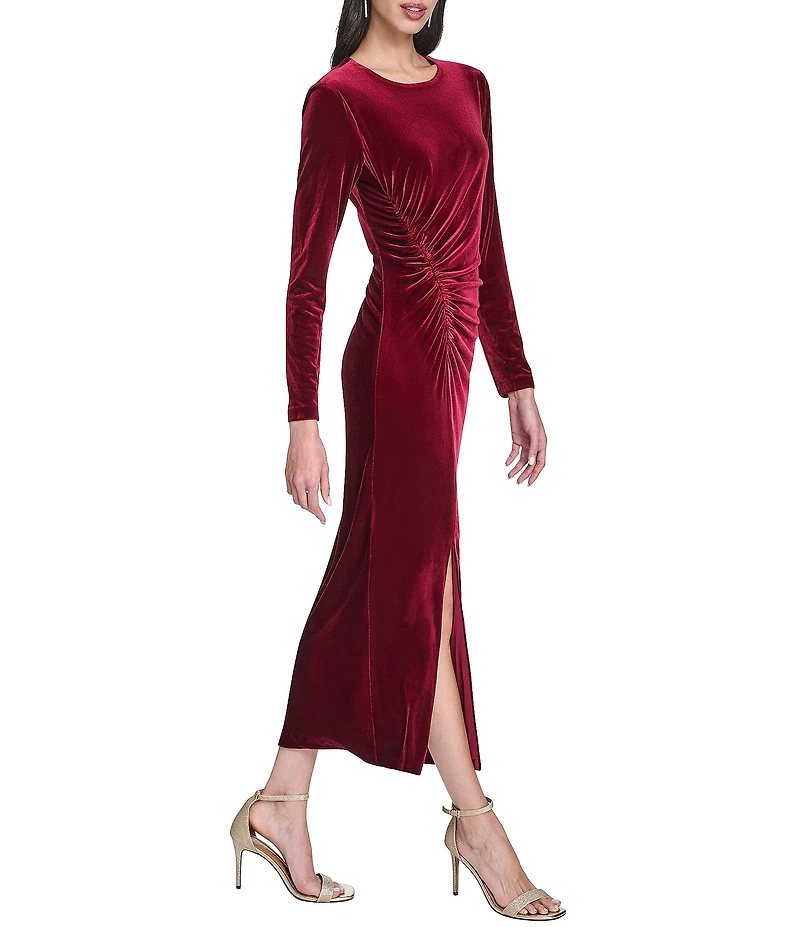 Vince Camuto Velvet Round Neck Long Sleeve Midi Sheath Dress